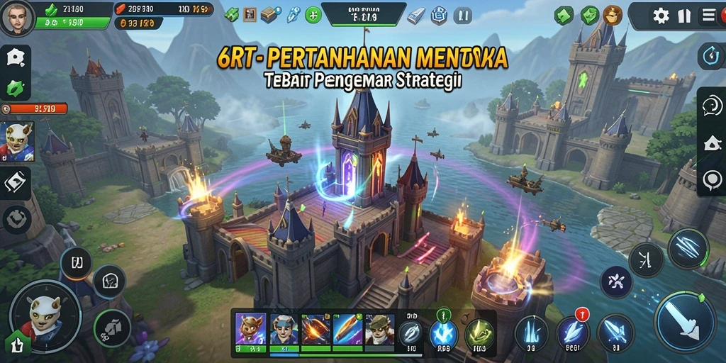Tangkapan layar gameplay 6RT yang menunjukkan aksi Tower Defense yang mendebarkan.