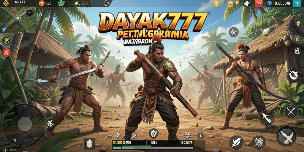Tangkapan layar utama DAYAK777 menampilkan aksi seru dalam permainan Battle Royale.