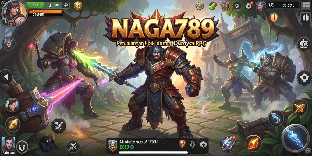 Screenshot NAGA789 menampilkan karakter dalam pertempuran epik di dunia RPG.