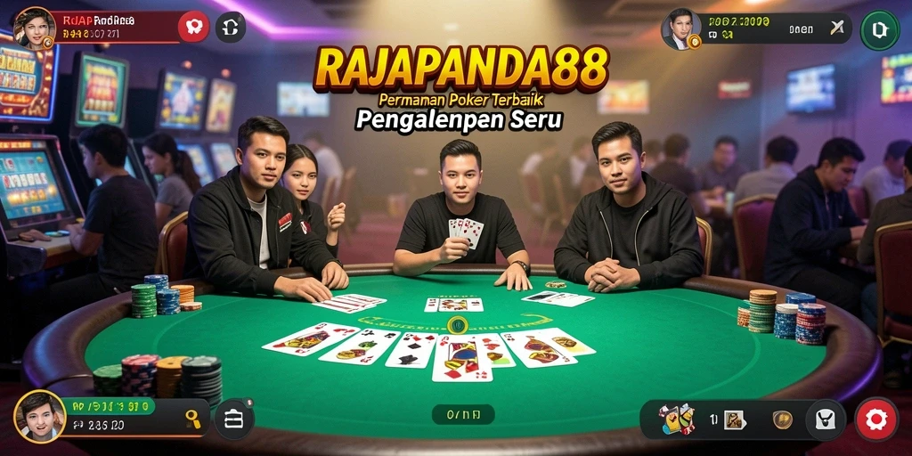 Screenshot gameplay RAJAPANDA88 menunjukkan aksi seru di meja poker.