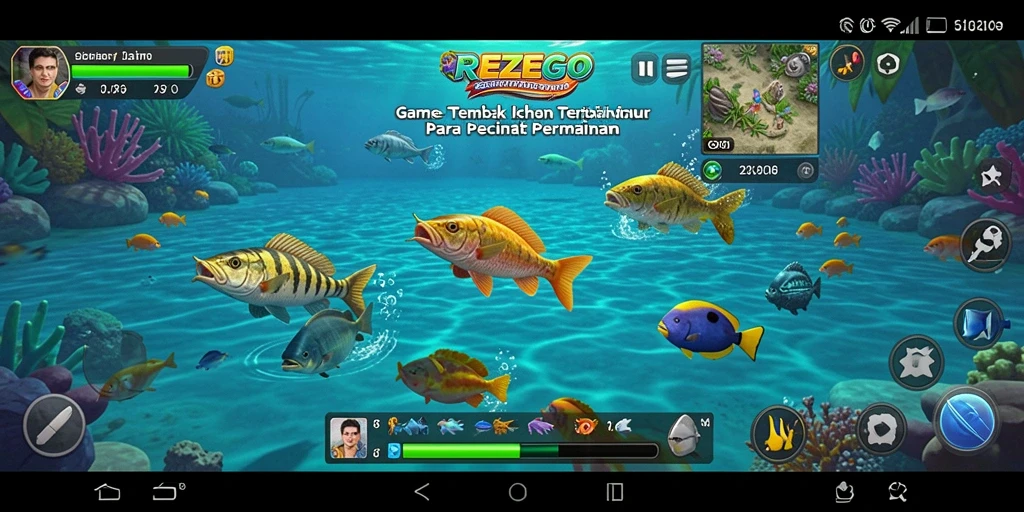 Tampilan screenshot utama yang menunjukkan serunya gameplay Tembak Ikan.